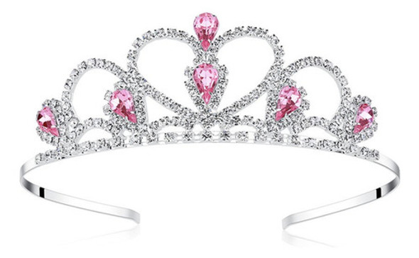 Tiara De Rhinestones Rosa Para Niñas, Fiesta De Princesa, Cu 0
