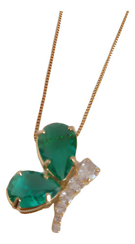 Colar De Libelula Com Zirconia Verde E Cristal 0