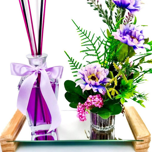 Kit Aromatizador Roxo + Vaso De Flores + Bandeja 0