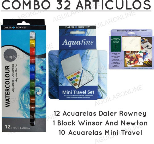 Kit 32 Art Acuarelas Rowney Block Winsor Newton Mini Travel 1