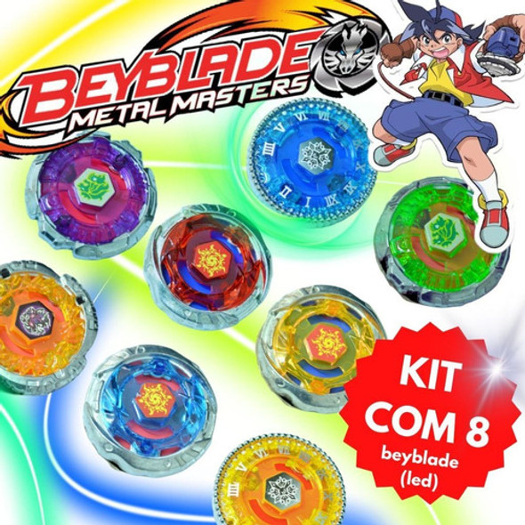 Kit Beyblade Com 8 De Led Luz + 8 Lançadores + 4 Arenas 1