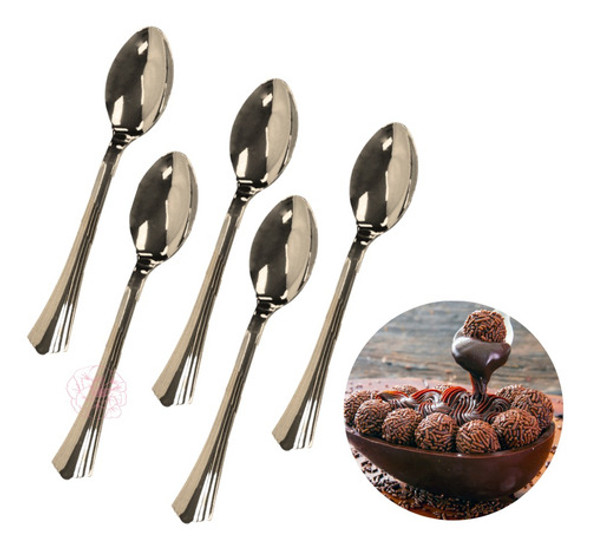 50 Colheres De Sobremesa Prateadas Classica Descartaveis 0