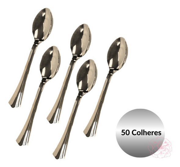 50 Colheres De Sobremesa Prateadas Classica Descartaveis 1
