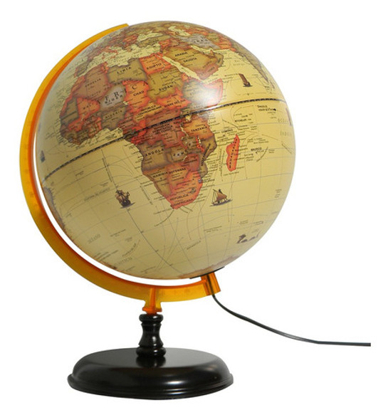 Globo Terráqueo Político Sepia Con Luz Y Base Madera 309alw 0