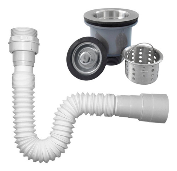 Sifao Sanfonado E Valvula Pia Cozinha Inox 3 1/2 Com Cesto 0