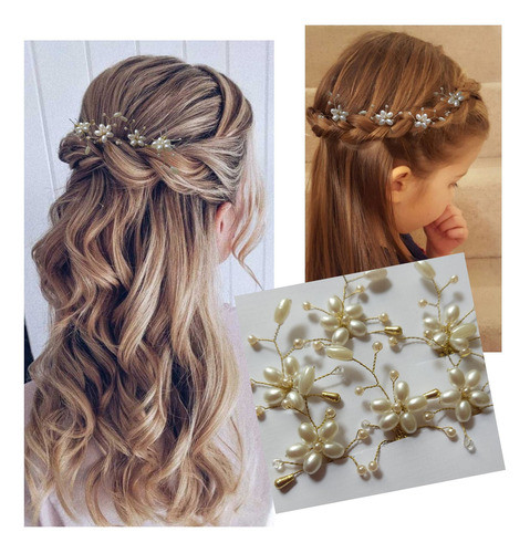 Set X 6 Pins Flor Perlas Ramitas Peinado Novia 15 Años Comun 0