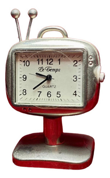 Reloj Miniatura Le Temps Televisión Antigua Plateado Nuevo 0