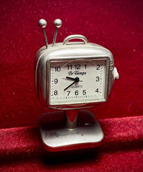 Reloj Miniatura Le Temps Televisión Antigua Plateado Nuevo 1