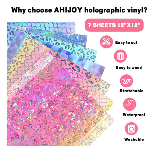Ahijoy Paquete De 7 Adhesivos Permanentes De Vinilo Hologrfi 1