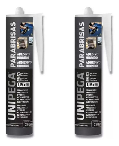 2 Cola Parabrisa Vidro Farol Automotivo Preta 400gr Unipega 0
