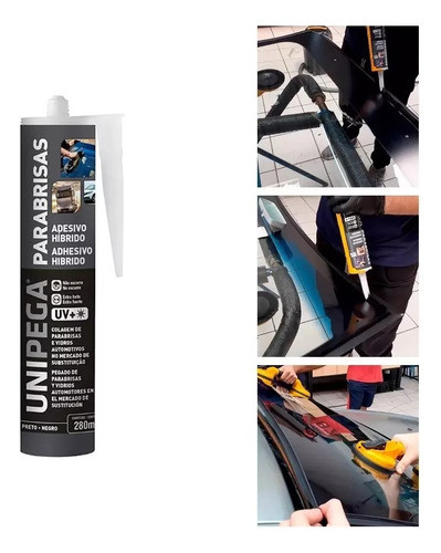2 Cola Parabrisa Vidro Farol Automotivo Preta 400gr Unipega 1