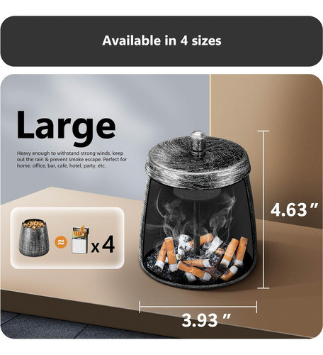 Cenicero Con Tapa, A Prueba De Viento, Sin Humo, Grande, R 1