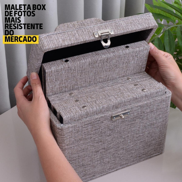Maleta Fotos 15x21 Juta Mesclado Cinza Marrom Branco Baú Box 1