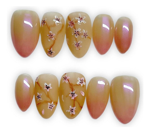 Set De 30 Uñas Postizas Flor Sakura A-s + Kit 0