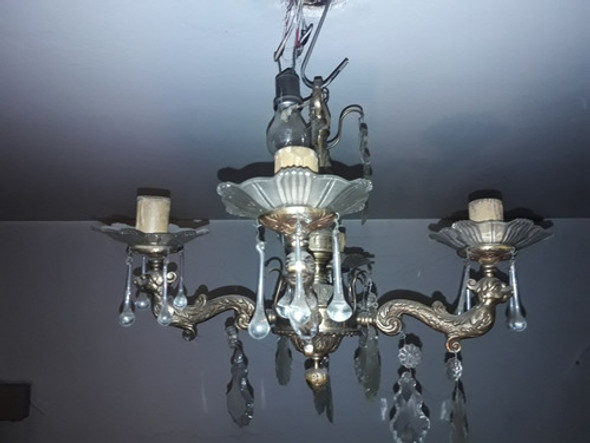 Araña Antigua De Bronce Macizo 4 Luces 0