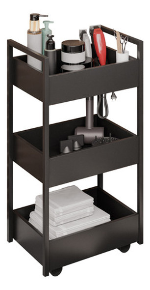 Carrinho Auxiliar Salão Beleza Laís 50cm Aço C/ Rodas Preto 0