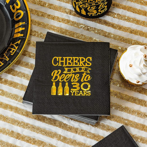 Crisky Cheers To 30 Years 30th Birthday Napkins Black And Go 1