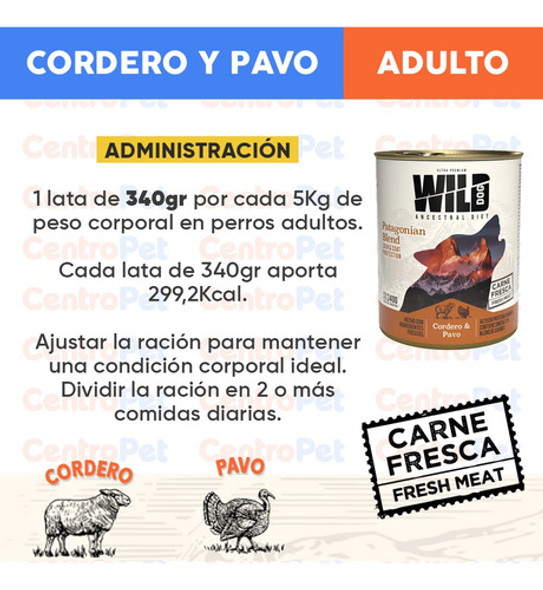 Alimento Humedo Perros Wild Dog Adulto Cordero Pavo 340g 1