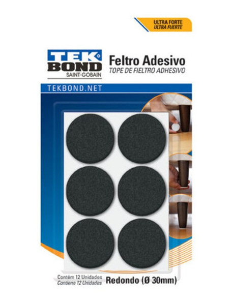 Feltro Protetor Redondo Preto 30mm Tekbond 12 Unidades 0