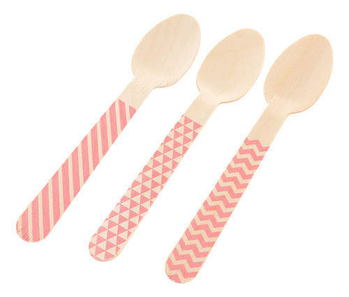 Colher De Madeira Decorado Rosa (10 Unidades) 0