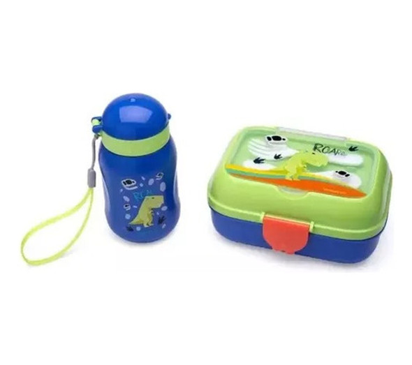 Kit Marmita Garrafinha Infantil Porta Lanche Dino Dinossauro 1