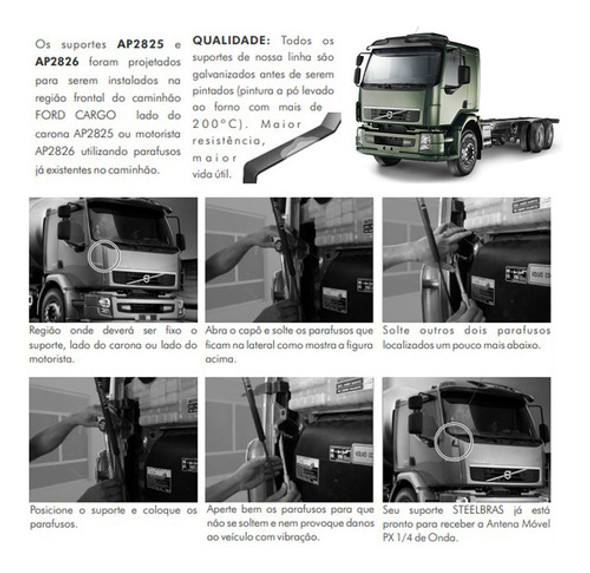 Antena Px Inox 2,70mts Suporte Volvo Vm Parafusos Anti Furto 1