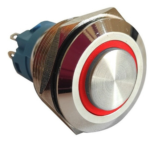 Pulsador De Metal Led Rojo 22mm Con Retención  Cara Alta 0