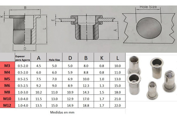 Tuerca Remache Aluminio Roscado M8 Pack 50unid 1 Tuerca Remache Aluminio Roscado M8 Pack 50unid 1