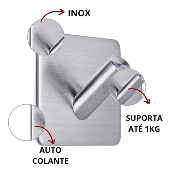 Ganchos Adesivo Parede Inox Pendurar Toalhas Roupas Kit 12 1
