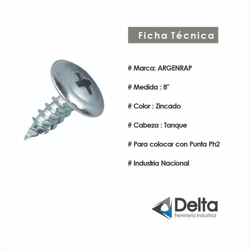 Tornillo Cabeza Tanque 8*1 Punta Aguja Argenrap X 1000 1
