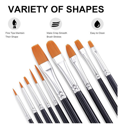 Juego De Pinceles Gotideal, 10 Piezas De Punta Redonda Punti 1