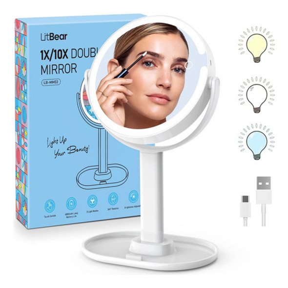 Espelho De Maquiagem  8 Com Luzes, Espelho De Ampliação Com 0