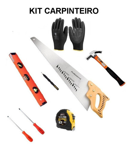 Kit Carpinteiro Trena Martelo Nivel Serrote Chaves Luva Top 1