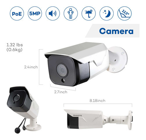 Onwote Cámara De Seguridad Ip Poe Super Hd De 5 Mp Con Aud. 1