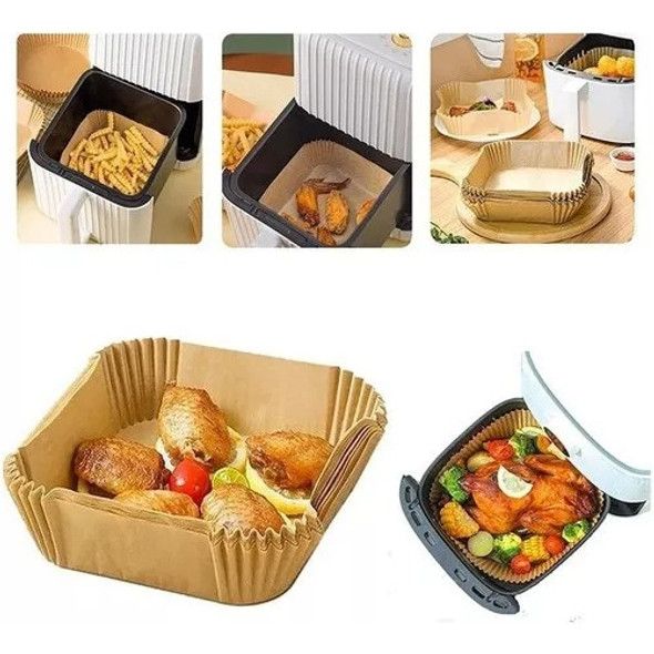 Forma Papel Air Fryer Quadrado A Prova D'água E Óleo 50 Un 0