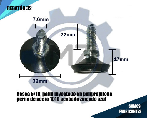 Regaton Patin De 32 Mm Regulable Fijo Rosca 5/16 X 24 Unids 1