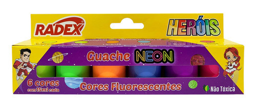 Tempera Guache Radex Heróis Neon 6 Cores Infantil Escolar 1