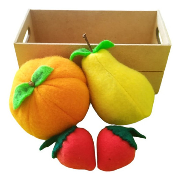Cajon Con 4 Frutas De Tela Juguete Comiditas De Tela Jugar 0