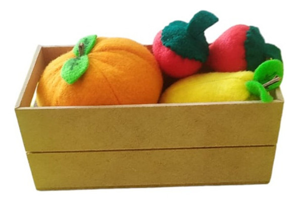 Cajon Con 4 Frutas De Tela Juguete Comiditas De Tela Jugar 1