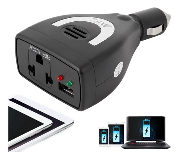 Conversor Inversor De Energia De Carro 75w Dc12v Para Ac 220 0