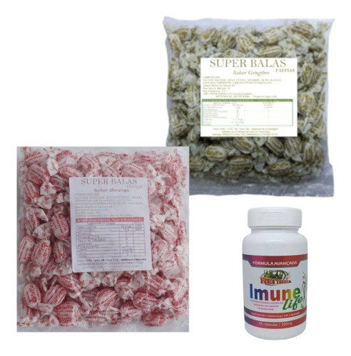 Balas Fáffias 2 Pacotes Morango/gengibre E Imunilife Brinde 0