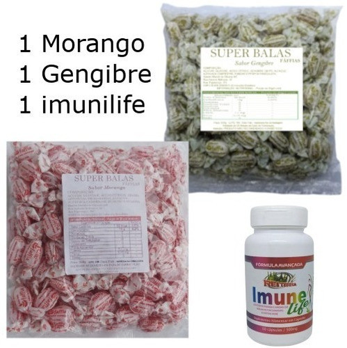 Balas Fáffias 2 Pacotes Morango/gengibre E Imunilife Brinde 1