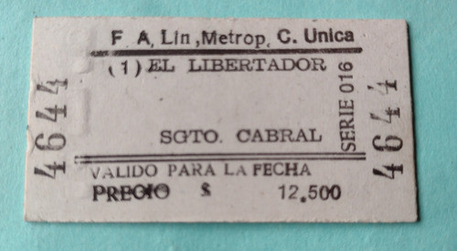 Boleto Ferrocarril Urquiza De Libertador A Sargento Cabral 0