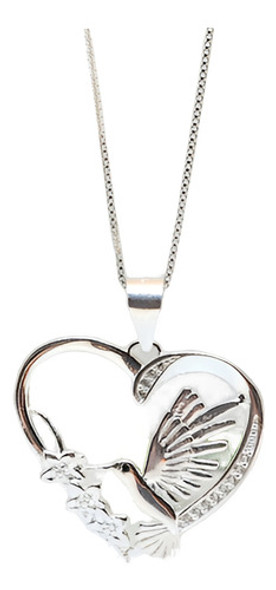 Cadena Plata 925 Con Dije Diseño Corazón Con Colibrí 0