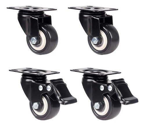 4 Ruedas Giratorias Poliuretano Negro (2 Con Freno) 50mm 0
