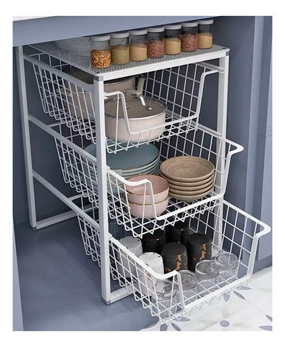 Organizador 3 Cajones Deslizantes Bajo Mesada Hierro Blanco 1