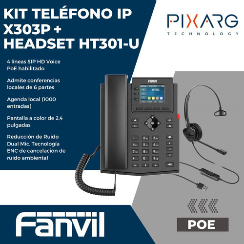 Kit Teléfono Ip + Headset Mono Oficina Fanvil Lcd 2.4 Color 1