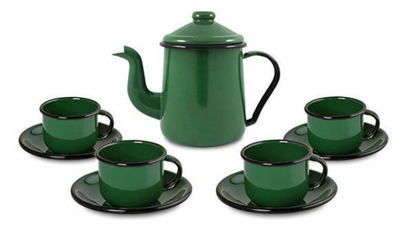 Conjunto Para Café Esmaltado 9 Peças Verde Ewel 0
