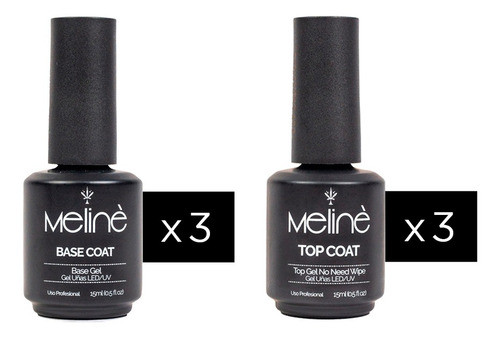 Kit Esmaltes Semipermanentes Meline 3x Bases + 3x Tops X15ml 0