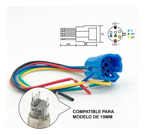 Cable Conector Para Pulsador Metálico De 19mm 1
